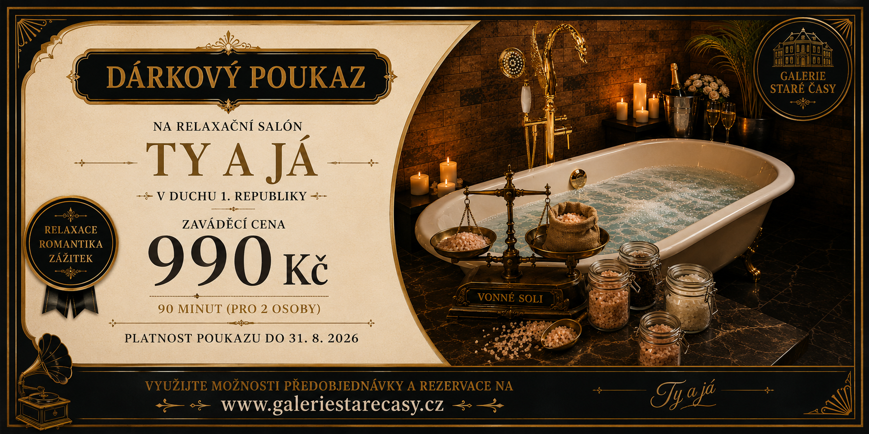 Jedinečný zážitek pouze pro vás 2! 90 minut v Relax salónu s vířivou vanou a infrasaunou ve stylu 1.republiky.